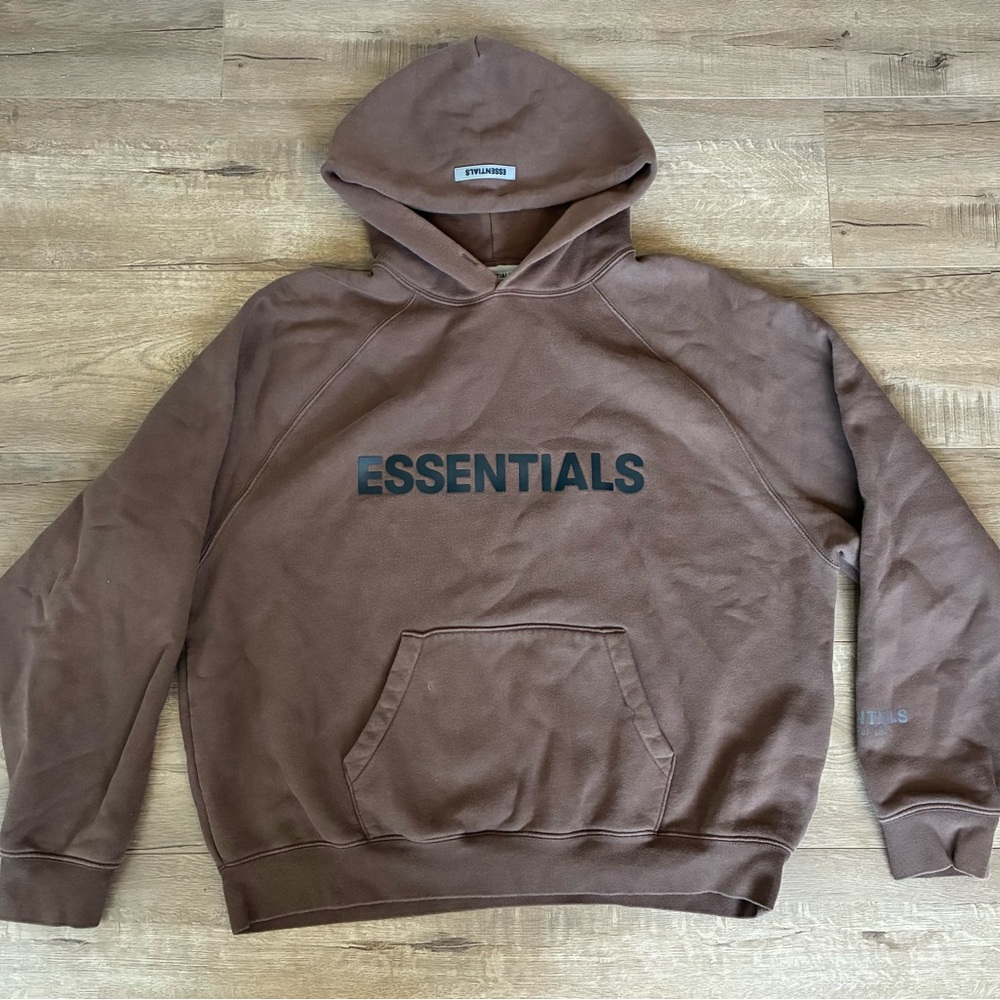 Essentials Brown Sweatshirt Hoodie with Ribbed Cuffs